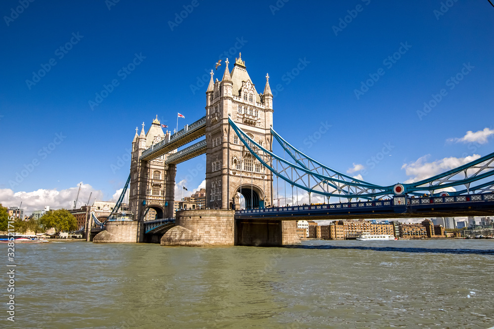 Great Britain. Tower Bridge in the London with blue sky