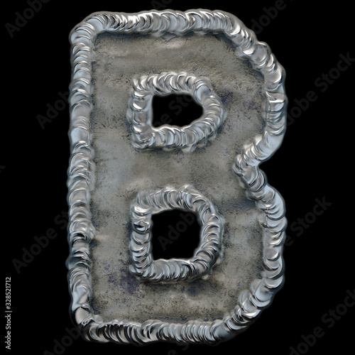 Industrial metal alphabet letter B on black background 3d © lotus_studio