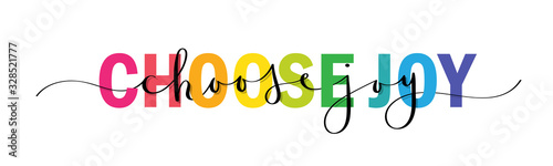 CHOOSE JOY vector rainbow-colored mixed typography banner with interwoven brush calligraphy photo