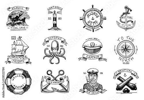 Fototapete Marine and nautical emblems