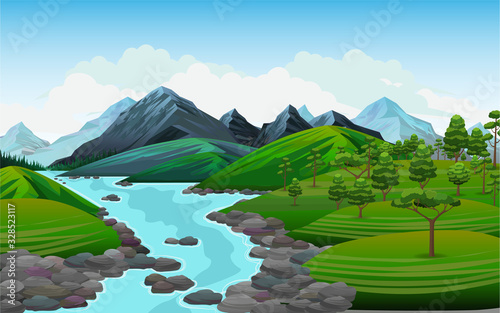 Realistic illustration of mountain landscape.