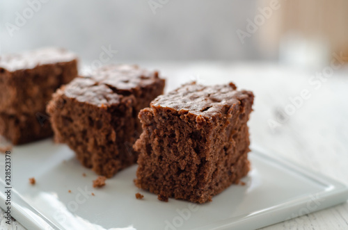 Slices of chocolate cake