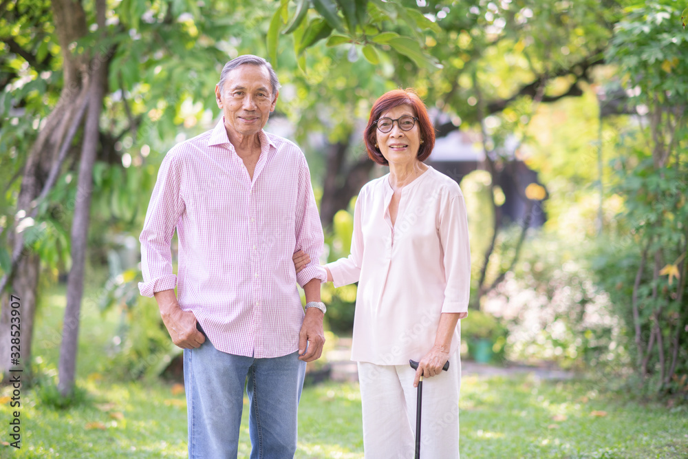 Asian elderly couple together in the park.Retirement happy lifestyle concept Asian elderly couple together in the park.Retirement happy lifestyle concept