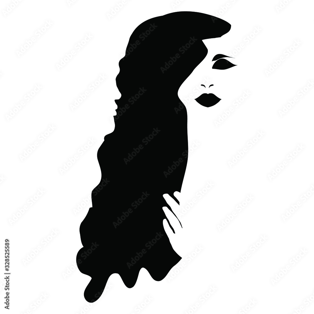 An attractive woman with long black hair is featured in a minimalist ...