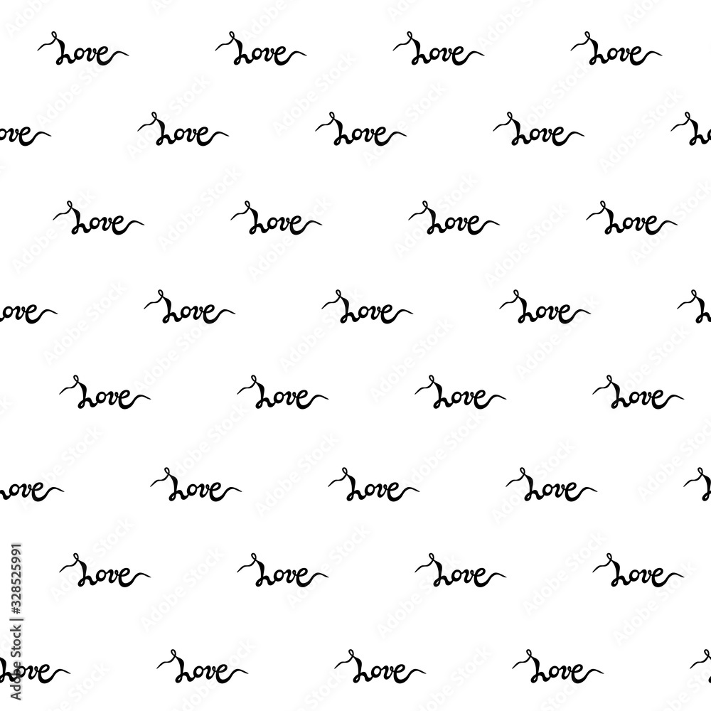 Seamless pattern handwritten word Love. Vector illustration for textiles and fabrics, t-shirts, wallpapers, Happy St Valentine's day.