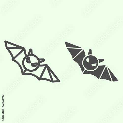 Bat line and solid icon. Flying Halloween scary night animal outline style pictogram on white background. Halloween black bat monster silhouette for mobile concept and web design. Vector graphics.