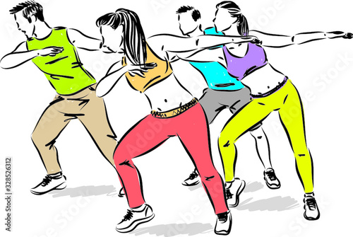 fitness group of people dancing vector illustration