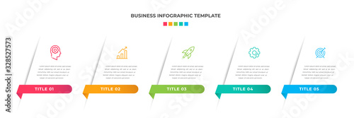 Modern Minimalist Business Infographic template square shape. 5 steps / option timeline with icons. For presentation, process, diagram, workflow, chart, web. Vector with red, blue, green, orange color