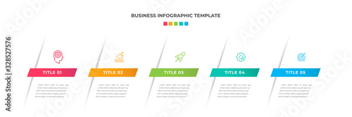 Modern Minimalist Business Infographic template square shape. 5 steps / option timeline with icons. For presentation, process, diagram, workflow, chart, web. Vector with red, blue, green, orange color