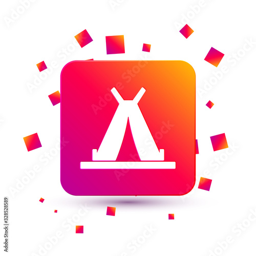 White Traditional indian teepee or wigwam icon isolated on white background. Indian tent. Square color button. Vector Illustration