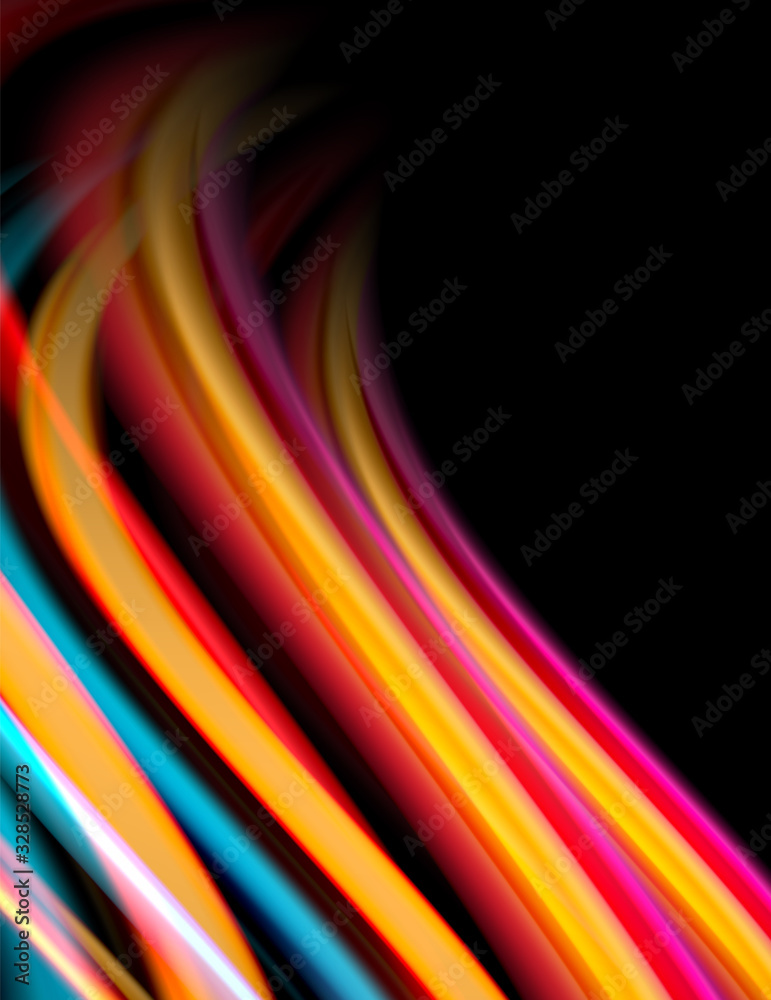 Silk smooth lines on black, liquid fluid color waves. Vector Illustration Silk smooth lines on black, liquid fluid color waves. Vector Illustration
