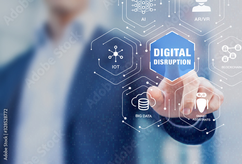 Εκτύπωση καμβά Digital disruption with emerging technologies such as internet of things (IoT), artificial intelligence (AI), big data analytics and blockchain fintech