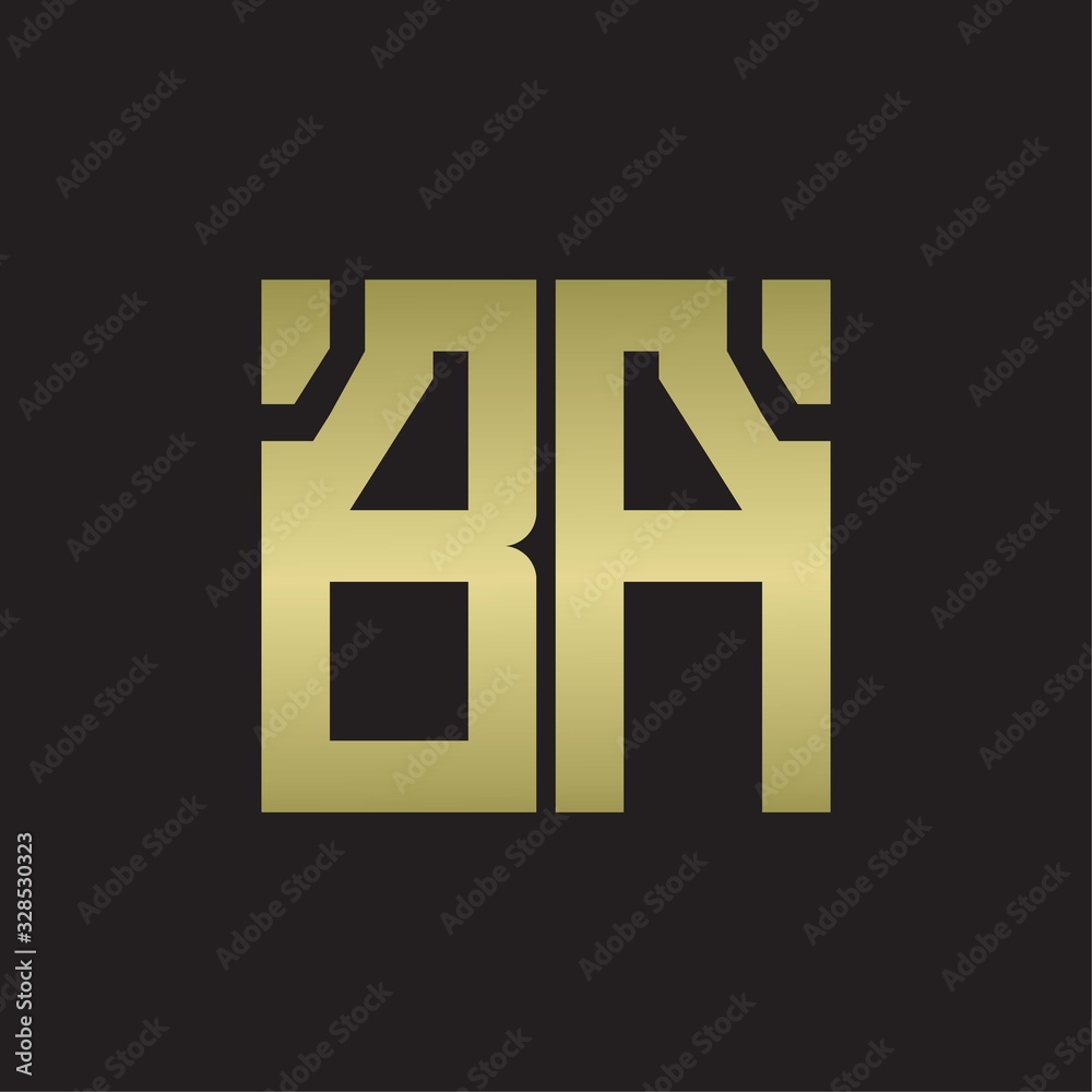 BA Logo with squere shape design template with gold colors BA Logo with squere shape design template with gold colors
