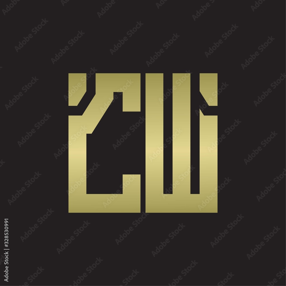 CW Logo with squere shape design template with gold colors