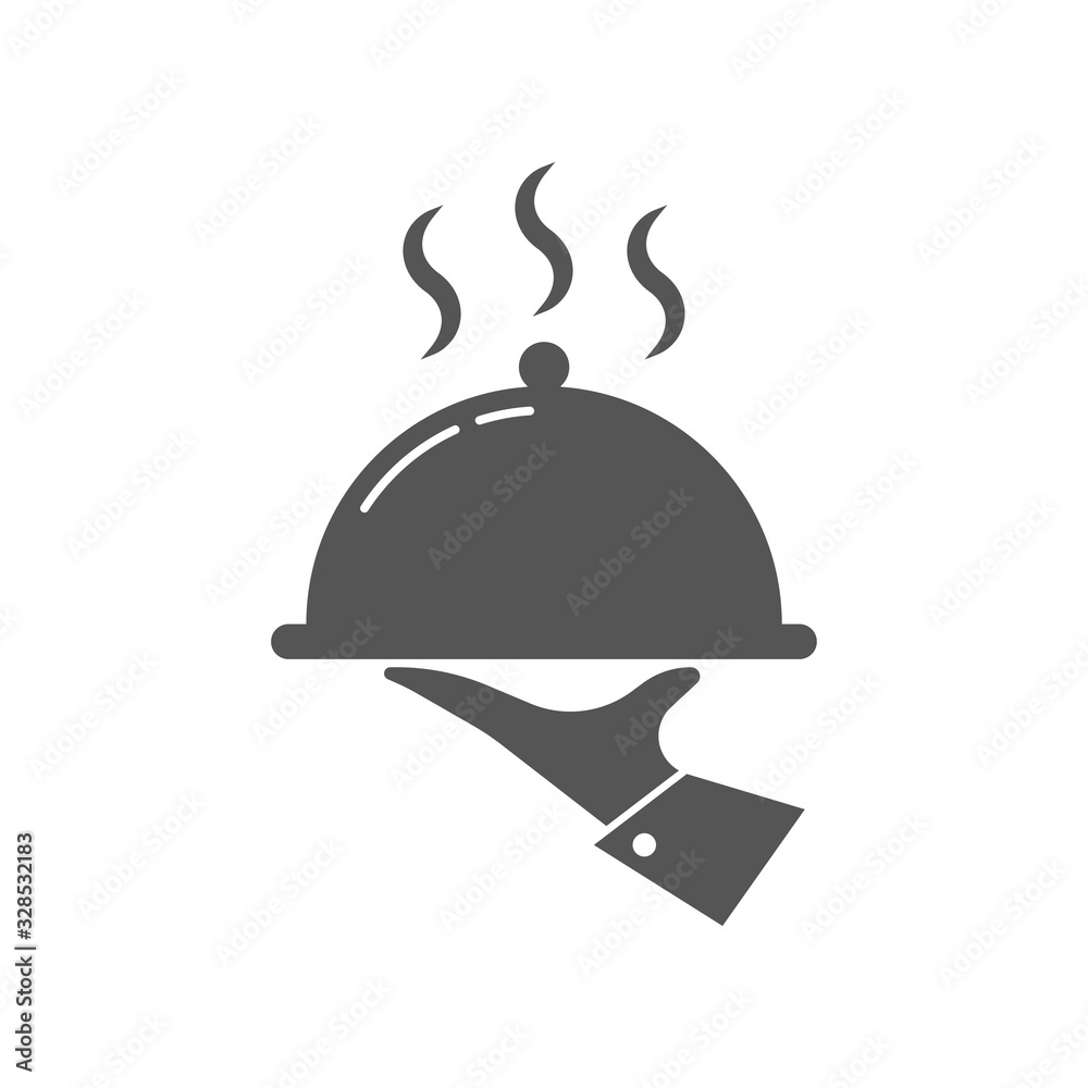 Naklejka premium Tray on the hand icon. Vector Illustration on the white background. Waiter icon in flat style. EPS 10.