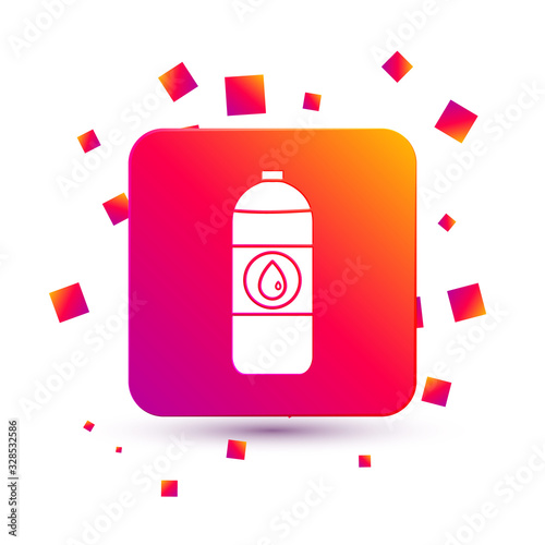 White Plastic canister for motor machine oil icon isolated on white background. Oil gallon. Oil change service and repair. Square color button. Vector Illustration