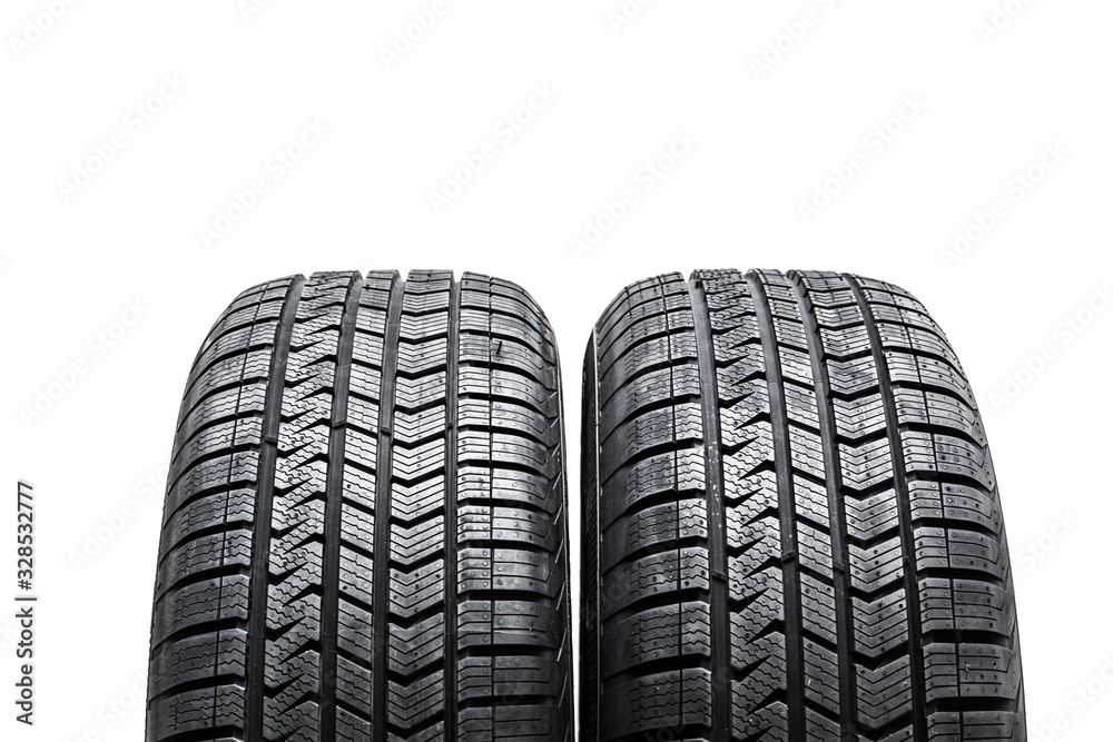 Two car tires isolated on white background.