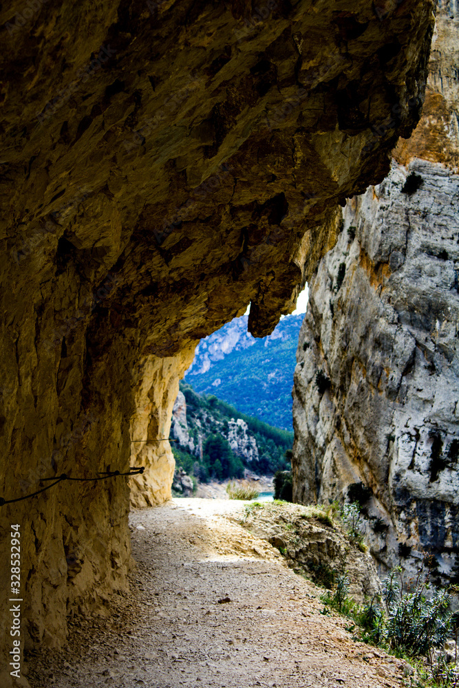 Road to the top of the Mont-rebei gorge in the Sierra of Montsec in Catalonia 