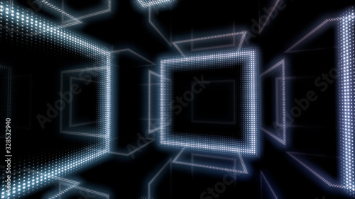 Fototapeta Naklejka Na Ścianę i Meble -  Disco club space illumination neon light room floor wall 3D illustration abstract background