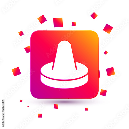 White Mallet and puck for playing air hockey game icon isolated on white background. Square color button. Vector Illustration