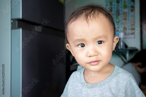 Portrait of little Asian boy, Close up portrait shot of adorable child