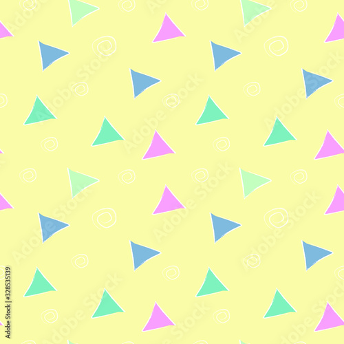 abstract shapes seamless patterns with spiral elements and triangles. abstract colorful pattern for textile, fabric, wrapping, wallpaper