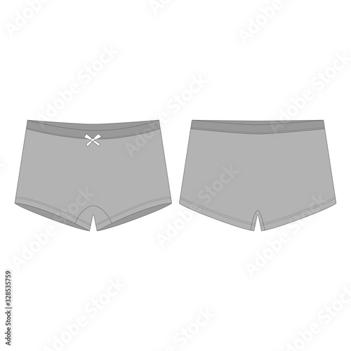Mini short knickers underwear for children's on white background. Lady underpants. Female black knickers. Women panties. Fashion vector illustration