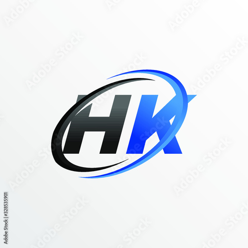 Initial Letters HK Logo with Circle Swoosh Element