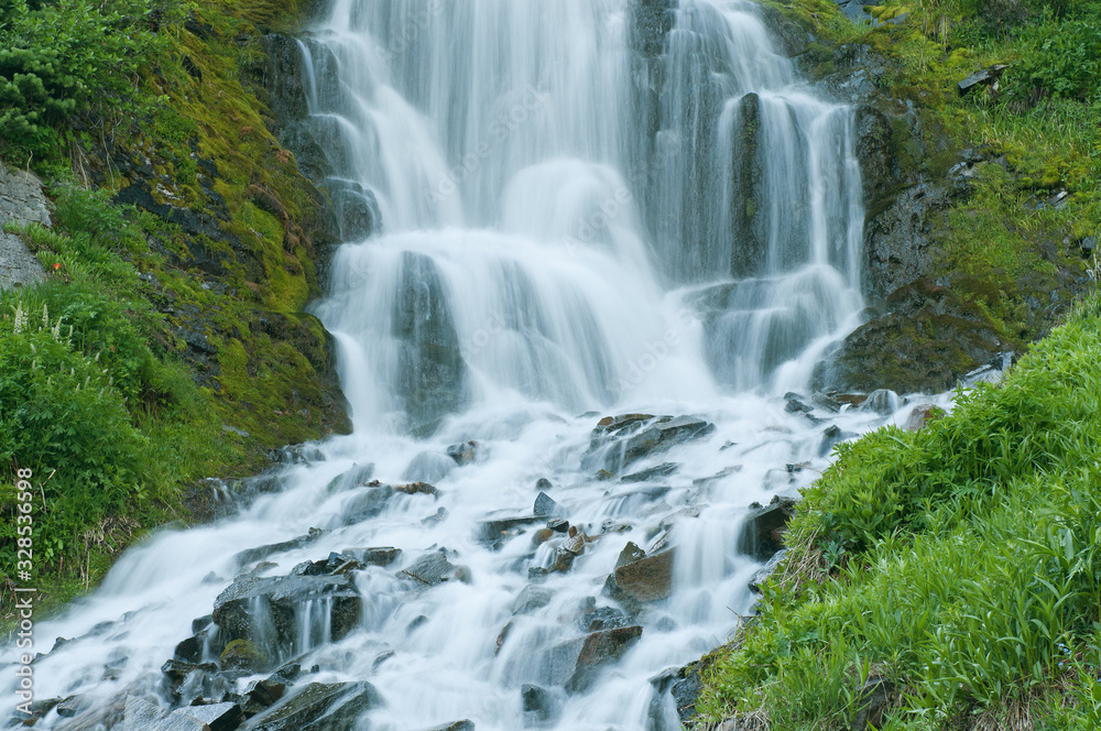 Landscape of Vidae Falls captured with motion blur, Crater Lake National Park, Oregon, USA Landscape of Vidae Falls captured with motion blur, Crater Lake National Park, Oregon, USA