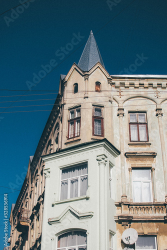 Beautiful old house under a cloudless blue sky