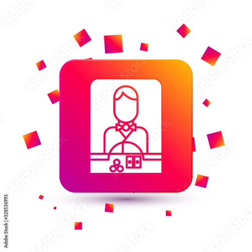 White Casino dealer icon isolated on white background. Casino croupier. Square color button. Vector Illustration