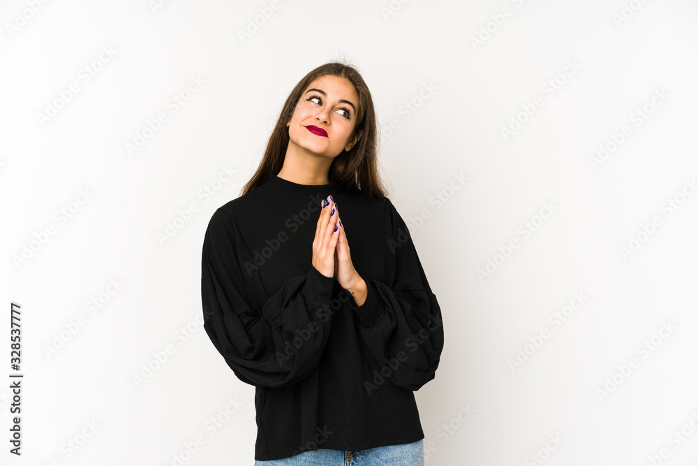 Young caucasian woman isolated on white background making up plan in mind, setting up an idea. Young caucasian woman isolated on white background making up plan in mind, setting up an idea.
