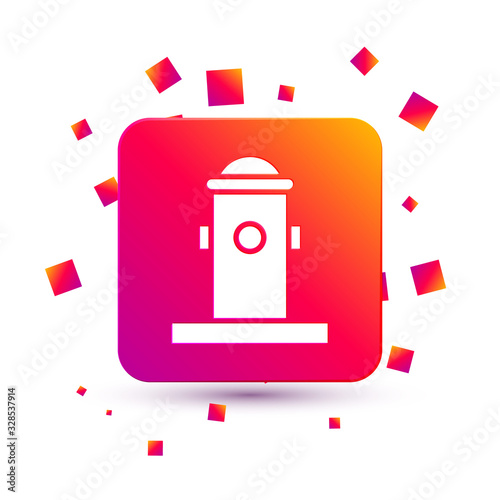 White Fire hydrant icon isolated on white background. Square color button. Vector Illustration