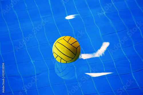  Yellow Water polo ball on water in pool