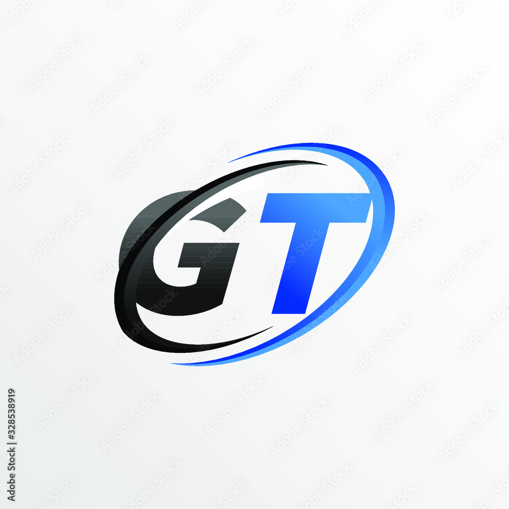 Initial Letters GT Logo with Circle Swoosh Element Initial Letters GT Logo with Circle Swoosh Element