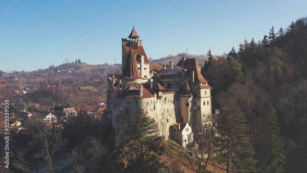 Aerial View Of Bran Castle Of Dracula In Brasov, Transylvania Romania Aerial View Of Bran Castle Of Dracula In Brasov, Transylvania Romania