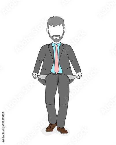businessman with inverted pockets. a lack of money. vector illustration.