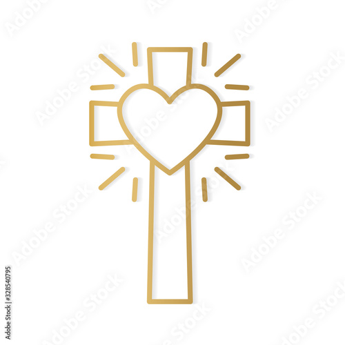 golden cross and heart, mercy concept- vector illustration