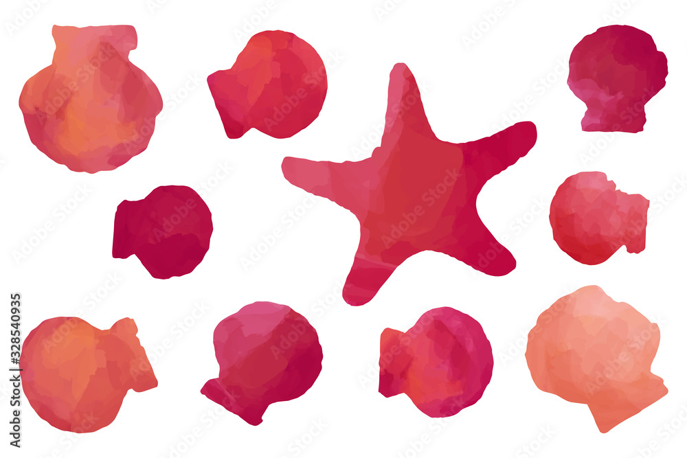 Fototapeta premium Bright dfferent seashells silhouettes set on white background