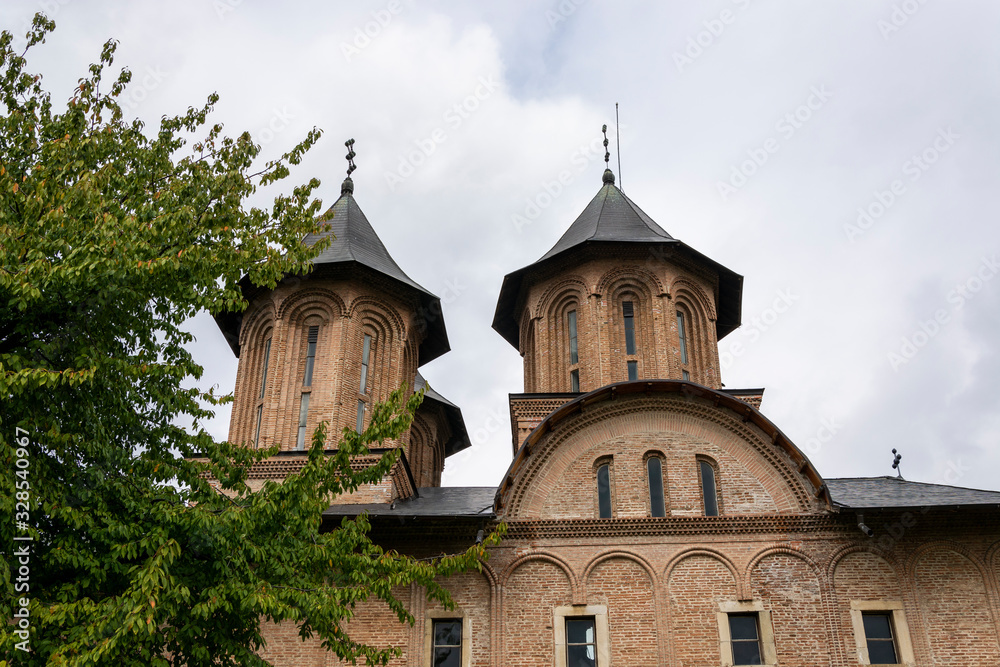 Târgoviște castle, tower. Vlad the Impaler, Dracula's old capital.  Cloudy sky. Romania