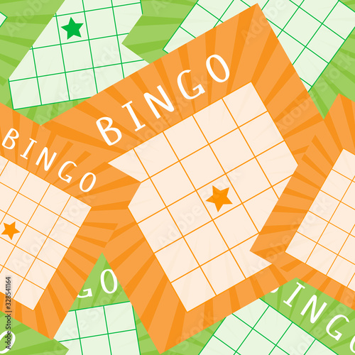 Bingo pattern with green and orange game tickets. Seamless vector ornament for banners, posters, packets, covers, wallpaper