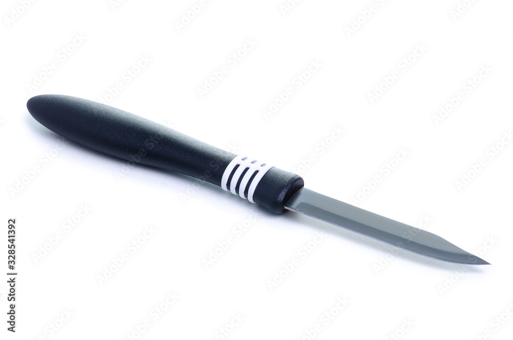 Black kitchen knife for vegetables on white background isolation Black kitchen knife for vegetables on white background isolation