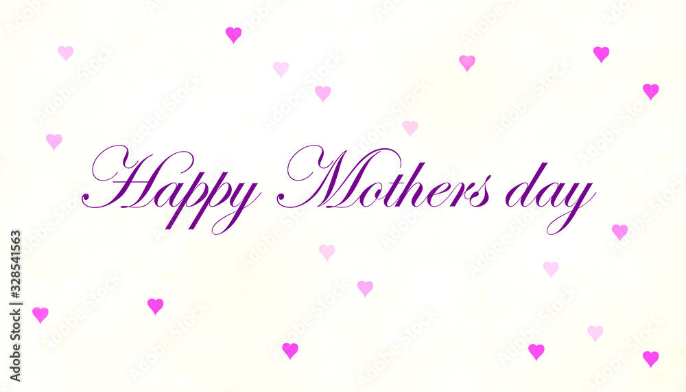 happy mothers day illustration with message and little red hearts background