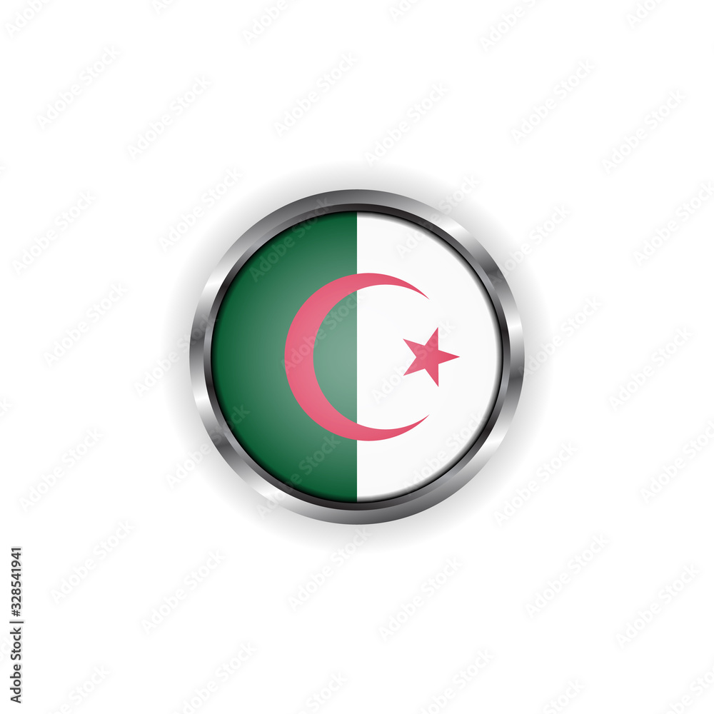 Abstract button with stylish metallic frame. Algeria flag vector illustration Abstract button with stylish metallic frame. Algeria flag vector illustration