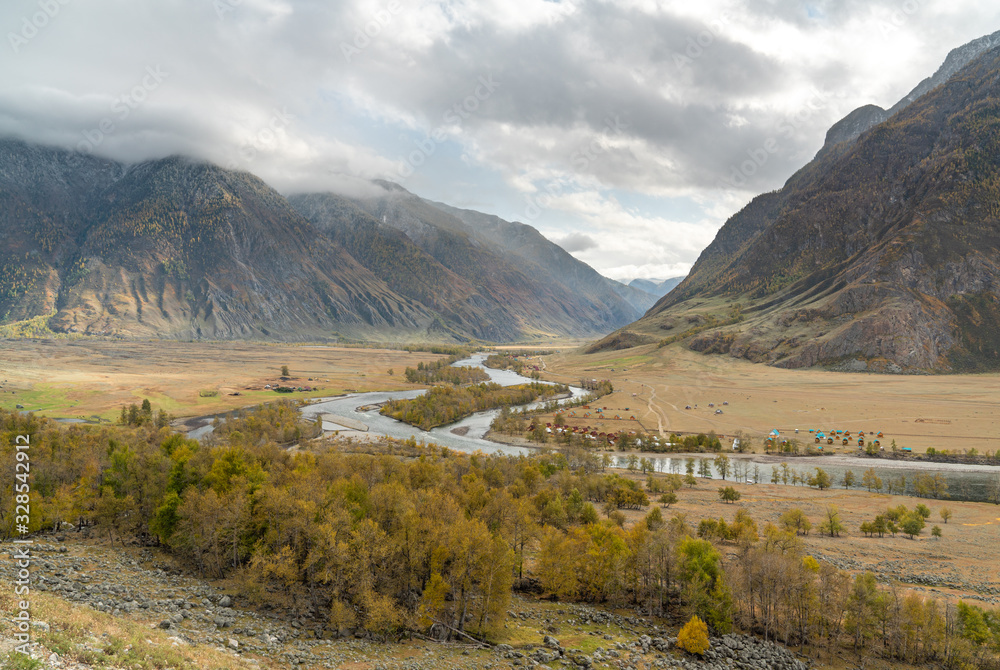 Mountain autumn landscape and river Mountain autumn landscape and river