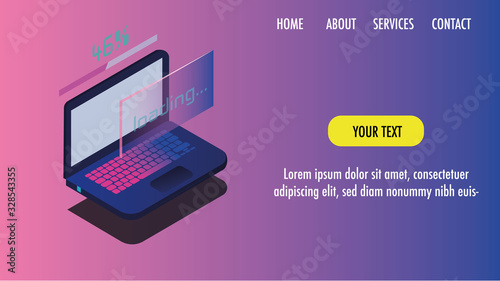 Purple Pink Isometric Laptop Landing Page website Vector art  © Gazdag