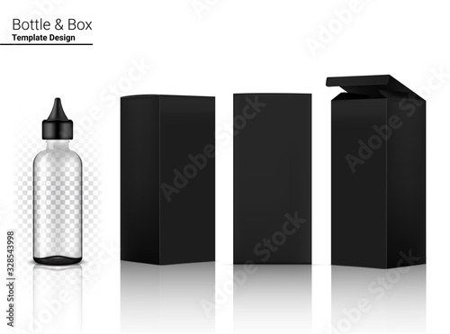 Transparent Dropper Bottle Mock up Realistic Cosmetic and Box for Skincare Product or medicine on White Background Illustration. Health Care and Medical Concept Design.