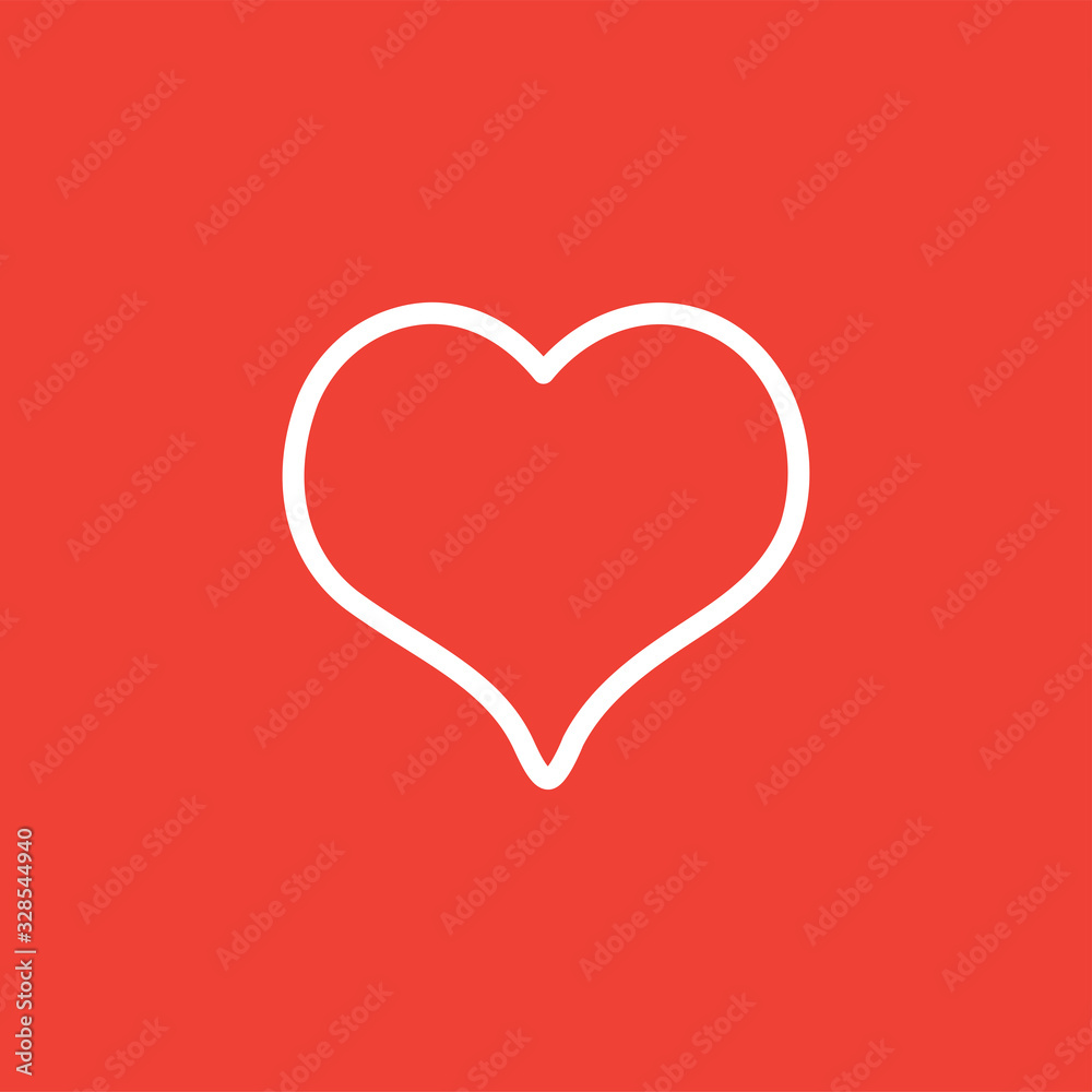 Heart Line Icon On Red Background. Red Flat Style Vector Illustration
