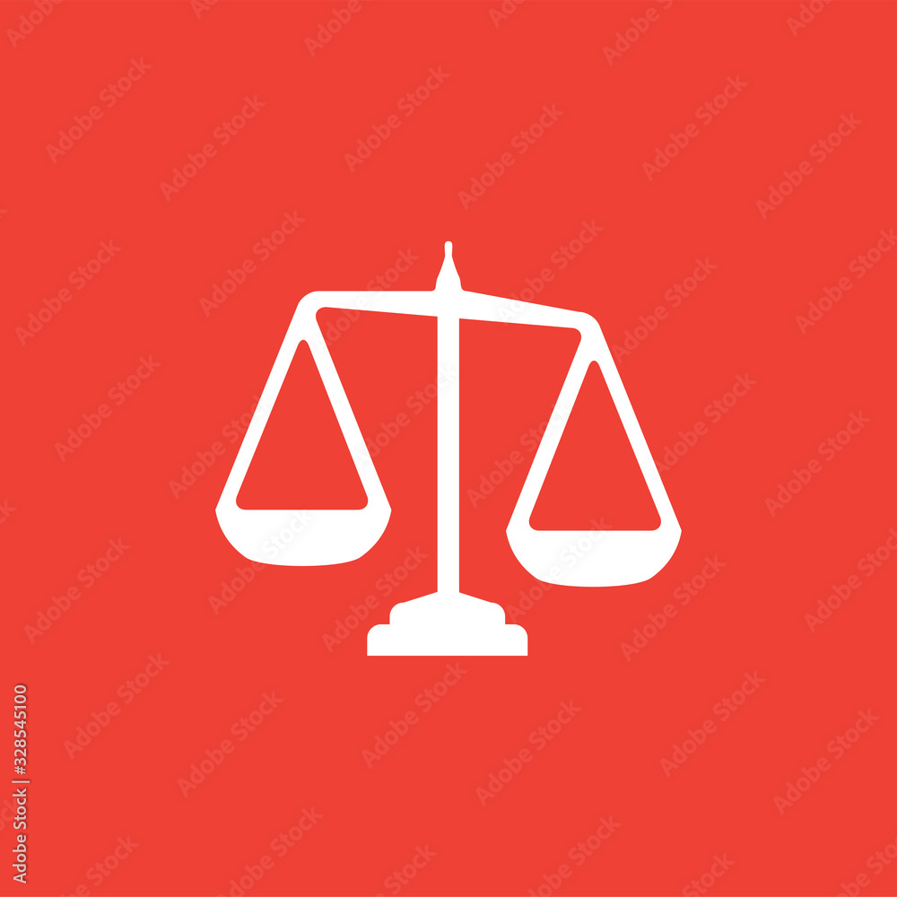 Justice Scales Icon On Red Background. Red Flat Style Vector Illustration Justice Scales Icon On Red Background. Red Flat Style Vector Illustration