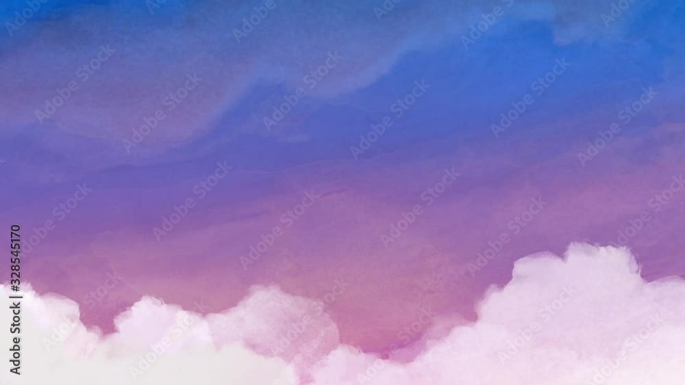 Set of 3 purple watercolor painterly sky looping animated backgrounds. Stop-motion low frame-rate animation.